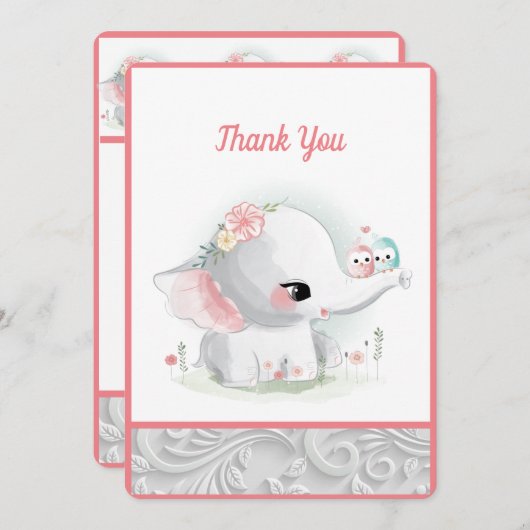 Schönes White Baby Girl Elephant Dankeskarte (Vorne/Hinten)