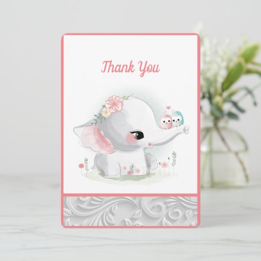 Schönes White Baby Girl Elephant Dankeskarte (Stehend Vorderseite)