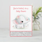 Schönes White Baby Girl Elephant Einladung (Stehend Vorderseite)