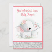 Schönes White Baby Girl Elephant Einladung (Vorderseite)