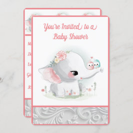 Schönes White Baby Girl Elephant Einladung
