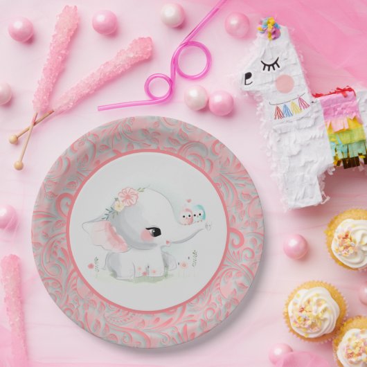 Schönes White Baby Girl Elephant Pappteller (Party)