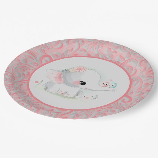 Schönes White Baby Girl Elephant Pappteller (Schrägansicht)