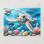 Schönes White Baby Sea Schildkröte Schwimmen Postkarte (Vorderseite)