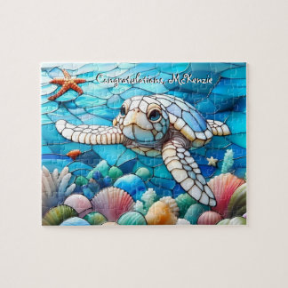 Schönes White Baby Sea Schildkröte Schwimmen Puzzle