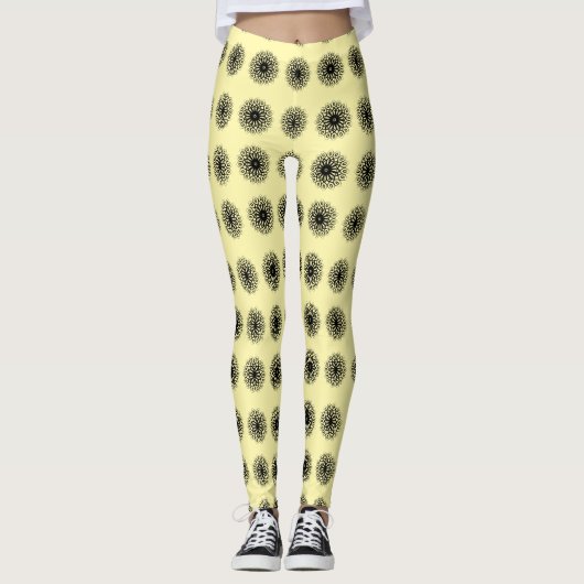 Schönes White Cream Mandela Pattern Leggings (Vorderseite)
