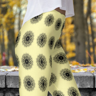 Schönes White Cream Mandela Pattern Leggings