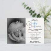 Schönes White Cross Boy FOTO Christening Einladung (Stehend Vorderseite)