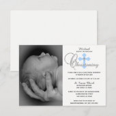 Schönes White Cross Boy FOTO Christening Einladung (Vorne/Hinten)