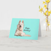 Schönes White German Shepherd Happy Birthday Karte (Gelbe Blume)