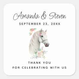 Schönes White Horse Boho Blumenhochzeit Quadratischer Aufkleber