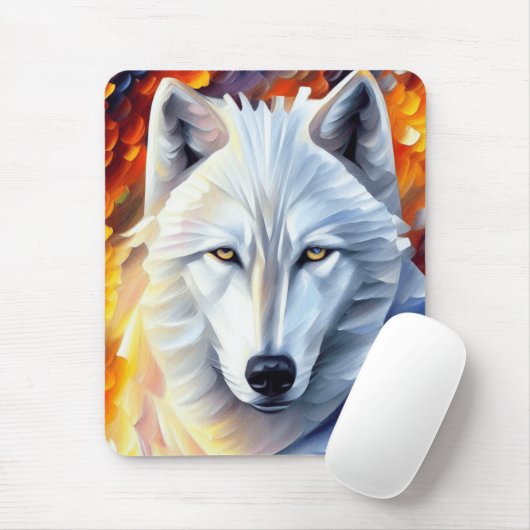 Schönes White Wolf Gemälde Mousepad (Mit Mouse)