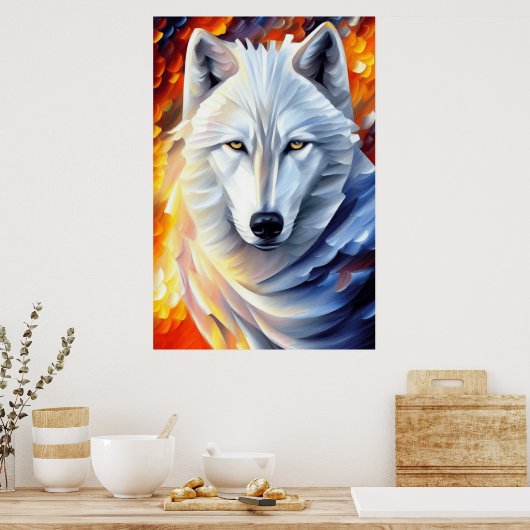 Schönes White Wolf Gemälde Poster (Küche)