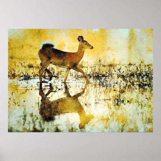 Schönes Whitetail Deer Doe Aquarellmalerei Poster (Vorne)