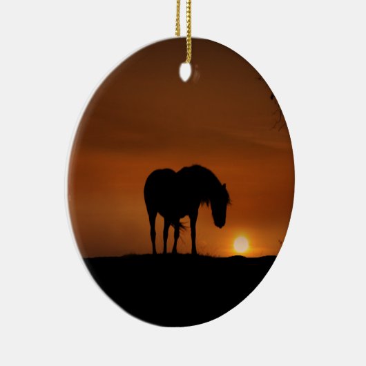 Schönes Wildes Pferd im Sonnenaufgang Keramik Ornament (Rechts)