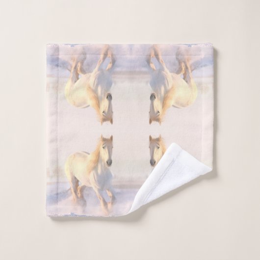 Schönes Wildes Weiße Pferd Badhandtuch Set (Waschlappen)