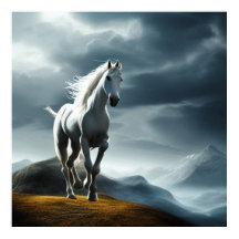 Schönes wildes weißes Pferd in den Bergen