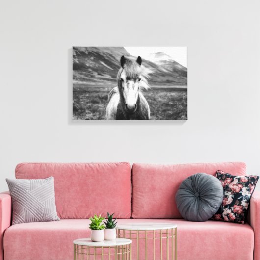 Schönes Wildpferd Schwarz und Weiß Leinwanddruck (Insitu (Wohnzimmer))