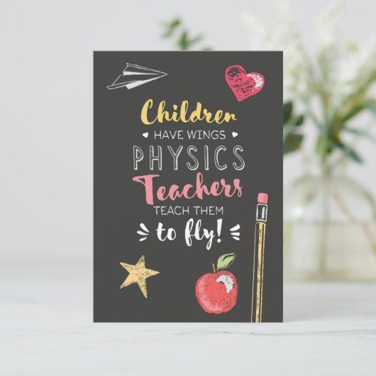 Schönes Wings Quote - Physikalische Lehrer Dankeskarte (Stehend Vorderseite)