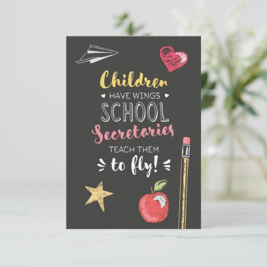 Schönes Wings Zitat - Schulsekretäre Dankeskarte (Stehend Vorderseite)