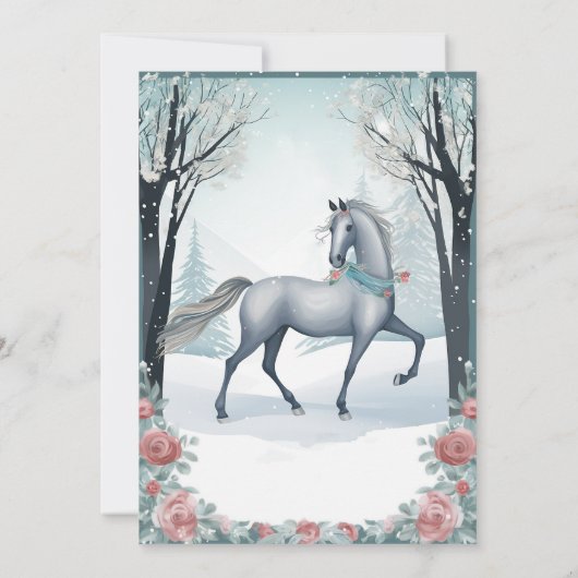 Schönes Winterwald Blumenross Geburtstag Einladung (Rückseite)