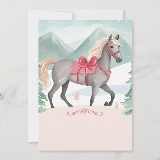 Schönes Winterwald Rosa Pferd Geburtstag Einladung (Rückseite)