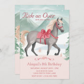 Schönes Winterwald Rosa Pferd Geburtstag Einladung (Vorne/Hinten)
