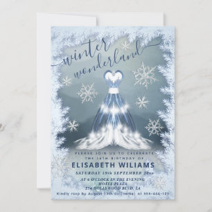 Schönes Winterwunderland Prinzessin kleidet süß 16 Einladung
