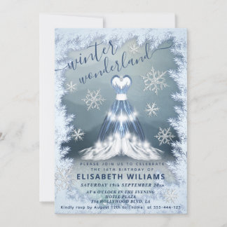 Schönes Winterwunderland Prinzessin kleidet süß 16 Einladung