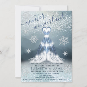 Schönes Winterwunderland Prinzessin kleidet süß 16 Einladung