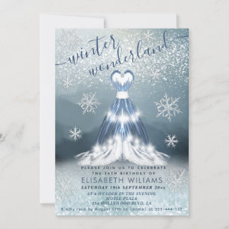 Schönes Winterwunderland Prinzessin kleidet süß 16 Einladung