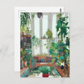 Schönes Wohnzimmer mit tropischen Pflanze KI Postkarte (Vorne/Hinten)