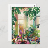 Schönes Wohnzimmer mit tropischen Pflanze Postkarte (Vorne/Hinten)