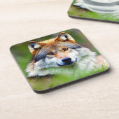 Schönes Wolfskopfbild Getränkeuntersetzer (Linke Seite)