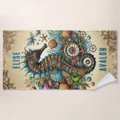 SCHÖNES, WUNDERSCHÖNES STEAMPUNK-SEEPFERD PERSONAL STRANDTUCH (Vorderseite)