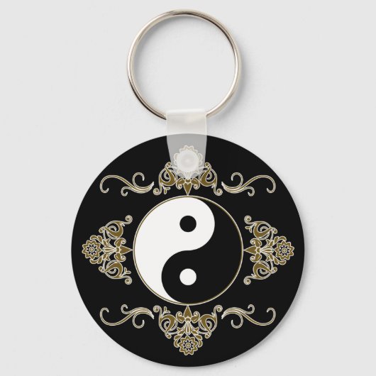 Schönes Yin Yang Design in Schwarz und Gold Schlüsselanhänger (Vorderseite)