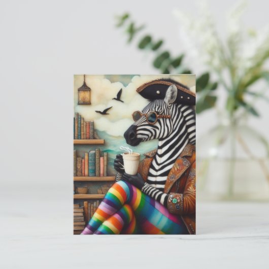 Schönes Zebra-Piraten mit Kaffee Postkarte (Stehend Vorderseite)