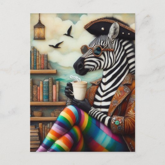 Schönes Zebra-Piraten mit Kaffee Postkarte (Vorderseite)