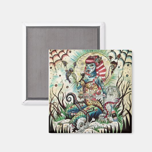 Schönes Zombie Button auf Mädchen Magnet. Magnet (Vorderseite/Rückseite)