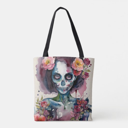 Schönes Zombie Floral Wasserfarbenes Portrait Tasche (Rückseite)
