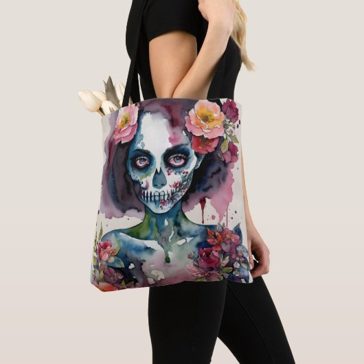 Schönes Zombie Floral Wasserfarbenes Portrait Tasche (Von Nahem)