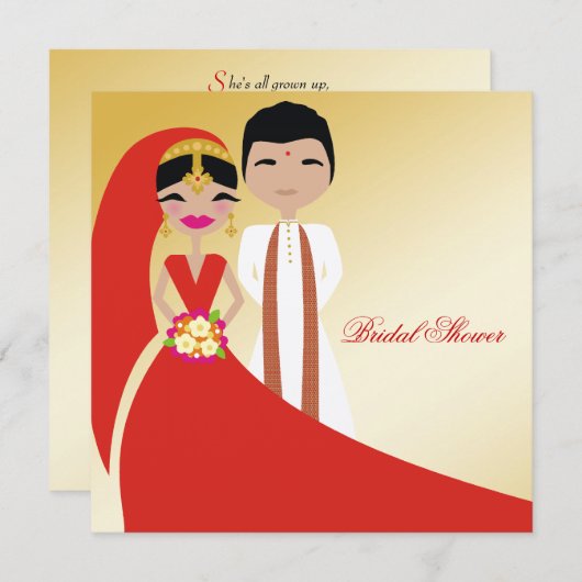 Schönheit 311-Indian mit Bräutigam-Brautparty Einladung (Vorne/Hinten)