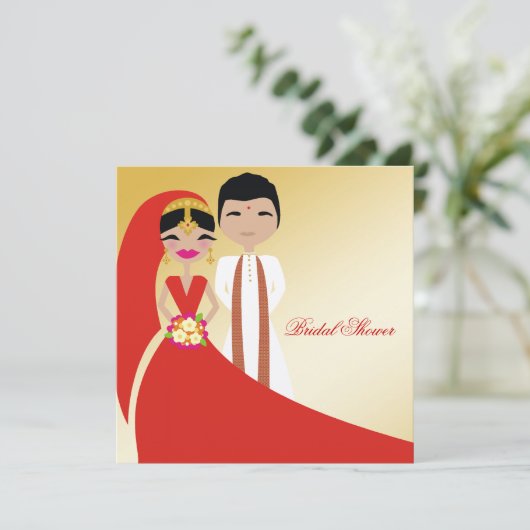 Schönheit 311-Indian mit Bräutigam-Brautparty Einladung (Stehend Vorderseite)