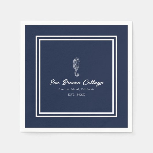 Schönheit: Blau-Weiß-Seepferd Serviette (Vorderseite)