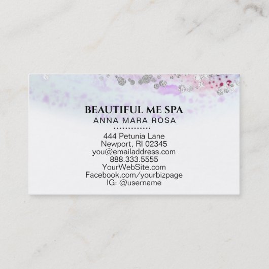 *~* SCHÖNHEIT Blaue Pastell Aquarellfarbe Silberne Visitenkarte (Rückseite)