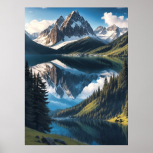 Schönheit der Berge Wälder Seen AI Generative Poster