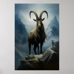 Schönheit des Alpensteinbocks auf Klippe Poster