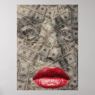 Schönheit des Geldes Funny Dollar mit roten Lippen Poster