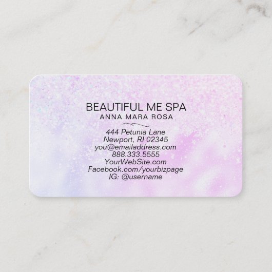 ** SCHÖNHEIT Extravagantes Script Ombre Glitzer Visitenkarte (Rückseite)