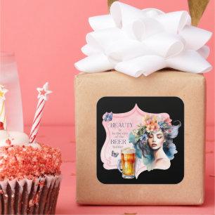 Schönheit im Auge der Vintagen Bierhütte Quadratischer Aufkleber